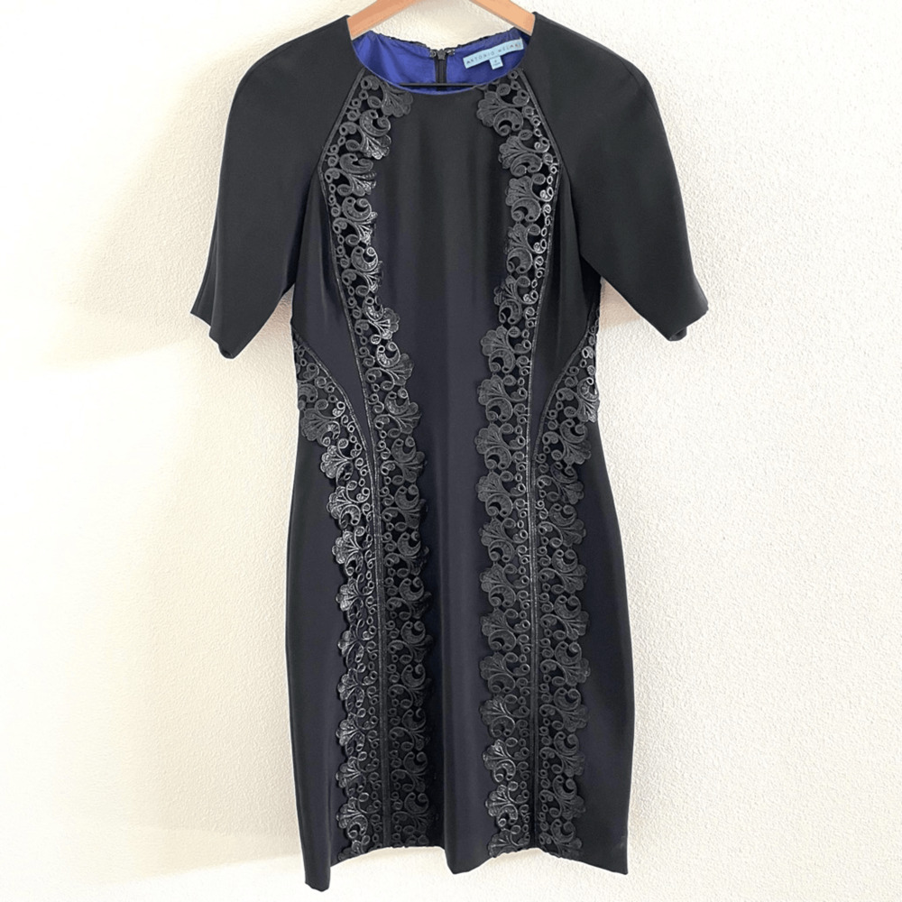 Antonio Melani Black Lace Trim Sheath Dress Women’s 2 - Picture 1 of 7